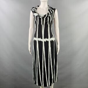 MIU MIU Size 4 Black Light Blue Silk Stripe Cowl Collar Dress